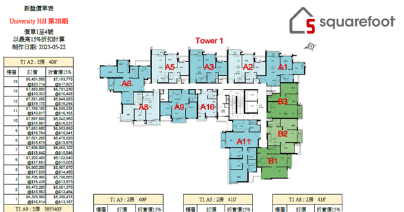 Phase 2B of University Hill Floorplan Pricelist Updated date: 2023-05-22